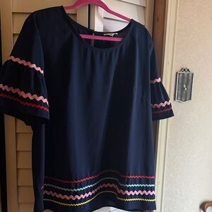 Entro Navy Blouse with Pink and Red Trim